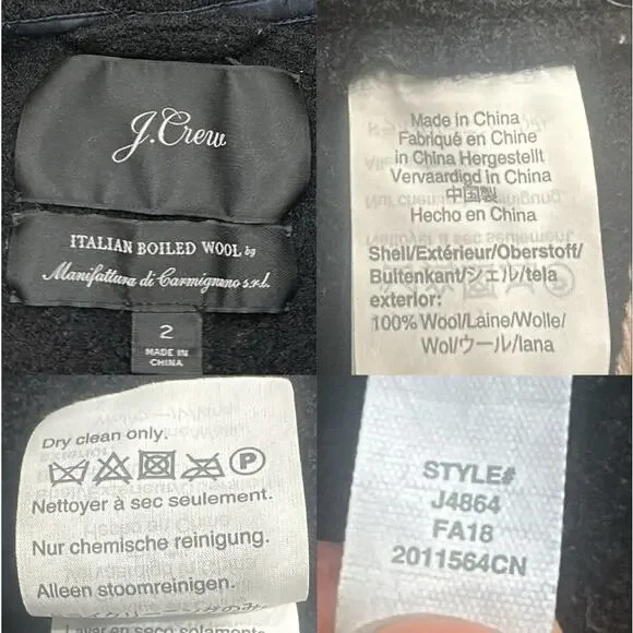 J. Crew Black Daphne Italian Boiled Wool Top Coat Sz 2 Old Money Preppy Heritage - Picture 11 of 12